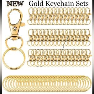 80pc GOLD KEYCHAIN MAKING SET Lobster Clasps Purse Bag Key Crafting Kit DIY Lot
